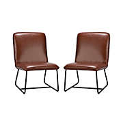 Karat Home Octavio Faux Leather Side Chair Set of 2 in BROWN