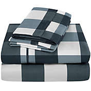 Bare Home Flannel Sheet Set 100% Cotton, Velvety Soft Heavyweight - Double Brushed Flannel - Deep Pocket (Gingham Blue, Twin XL)