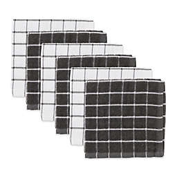 Contemporary Home Living Set of 6 Mineral Gray and White Combo Windowpane Dish Cloth, 12