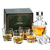 Regal Trunk & Co. Whiskey Decanter Sets   4 Imperial Tumblers Whisky Decanter & Glass Set   Crystal Decanter Set Bourbon and Scotch   Comes In Gift Box and with Glass Polishing Cloth