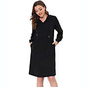 cheibear Women&#39;s Sleepwear Pajama Dress with Pockets Lounge Nightshirt Hoodies Nightgown Large Black