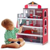 Costway Kids Fire Station Play Set Wooden Dollhouse Fireman Toys