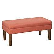 Kinfine Fabric Upholstered Wooden Bench with Lift Top Storage, Orange- Saltoro Sherpi