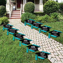Big Dot of Happiness Teal Grad - Best is Yet to Come - Grad Cap Lawn Decorations - Outdoor Turquoise Graduation Party Yard Decorations - 10 Piece