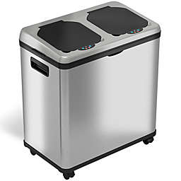 iTouchless Stainless Steel Sensor Trash Can and Recycle Bin with Wheels and AbsorbX Odor Filter 16 Gallon Silver