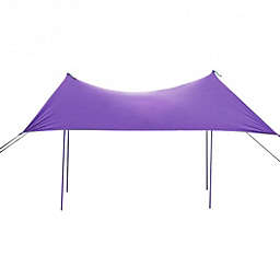 Costway 10 Foot Ride 9 Foot Family Beach Tent Canopy Sunshade with 4 Poles-Purple