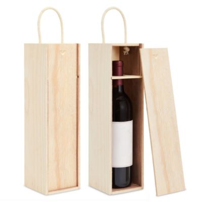 Juvale 2 Pack Unfinished Wooden Wine Box with Handle for Crafts, Gifts, Birthdays, Housewarmings (13.9 x 4 In)