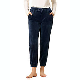 Allegra K Women's Flannel Bottoms with Pockets Plush Pants, S Dark Blue