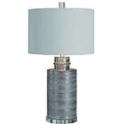 Contemporary Home Living 29" Ribbed Textured Silver Ceramic Table Lamp with White Hardback Drum Shade