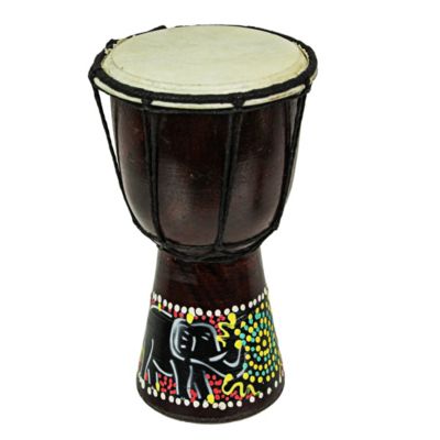 Zeckos Aboriginal Dot Painted Elephant Djembe Drum 8 Inches Tall 4.5 Inch Diameter