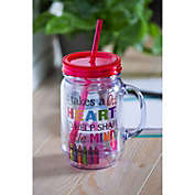 Evergreen It Takes a Big Heart Double-Walled Acrylic Mason Jar Beverage Holder- 3.5 x 5 x 6.25 Inches