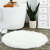 Juvale Round Soft Faux Sheepskin Fur Area Rug, 3 Feet Shaggy Non-Slip Mat Runner (White)