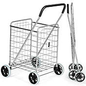 Infinity Merch Utility Foldable Grocery Shopping Cart with Silver Wheels