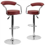 Flash Furniture 2 Pk. Contemporary Burgundy Vinyl Adjustable Height Barstool with Arms and Chrome Base
