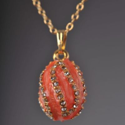 Faberge Easter Egg Necklace wite crystals by Keren Kopal gold plated pendant