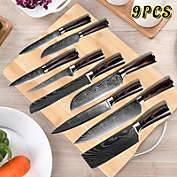 Kitcheniva 9-Pieces Kitchen Knife Set Stainless Steel Japanese Damascus Pattern Meat Chef Knife