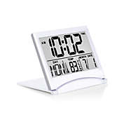 BetUS Digital Travel Alarm Clock, Foldable Calendar Temperature & Timer LCD Clock with Snooze Mode