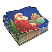 Blue Panda Santa Claus Blue Paper Napkins for Christmas Party (6.5 x 6.5 Inches, 100 Pack)