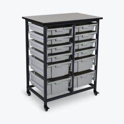 Luxor Mobile Bin Storage Unit - Double Row with 8 Small Bins, 4 Large Bins