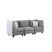 Saltoro Sherpi Moshe 90 Inch Modern 3 Piece Sofa with Pillows, Modular Seats, Gray Velvet-