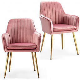 Costway Accent Upholstered Arm Chair with Steel Gold Legs-Pink