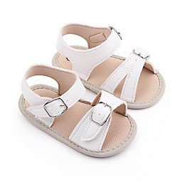 Laurenza's Baby Girls White Leather Buckle Sandals