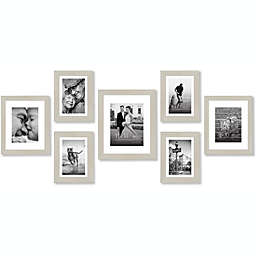 Americanflat 7 Pack Light Wood Gallery Wall Set   Displays One 11x14, Two 8x10, and Four 5x7 inch photos. Shatter-Resistant Glass. Hanging Hardware Included!