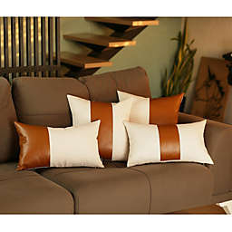HomeRoots White and Brown Faux Leather Square Pillow Cover - 17