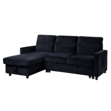 Contemporary Home Living 81.5" Black Solid Reversible Sleeper Sectional Sofa with Storage Chaise. View a larger version of this product image.