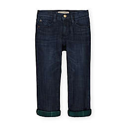 Hope & Henry Boys' Lined Denim Jeans, Medium Wash with Deep Green Plaid Flannel Lining, 18-24 Months