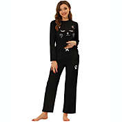 cheibear Women&#39;s Loungewear Pajamas Sets, Nightwear Cute Cat Print Tops and Pants Sleepwear Lounge Sets, Black XS