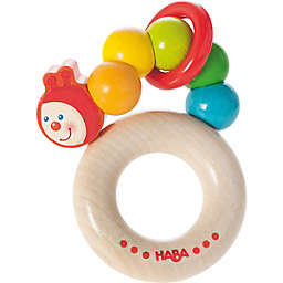 HABA Clutching Toy Rainbow Caterpillar Beech Wood Rattle & Teether with Plastic Ring (Made in Germany)