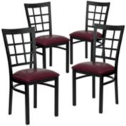 Flash Furniture 4 Pack HERCULES Series Black Window Back Metal Restaurant Chair - Burgundy Vinyl Seat