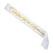 Beistle Party Decorative Glittered Happy 90th Birthday Satin Sash 33" x 4" - 6 Pack, (1/Pkg)