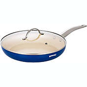 EPPMO 12 in. Ceramic Aluminum Nonstick Frying Pan in Sapphire Blue with Lid