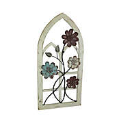 Mayrich Distressed Wood Framed Gothic Cathedral Arch Wall Hanging W/ Metal Flowers