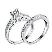 Maya&#39;s Grace Womens Silver CZ Crystal Engagement Wedding Ring Band 2 Piece Set