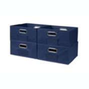 Niche Cubo Set of 4 Half-Size Foldable Fabric Storage Bin with Chrome Handles - Blue