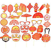 Blue Panda Chinese New Year Photo Booth Props, Fun Party Supplies (30 Pieces)