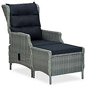 Home Life Boutique Reclining Garden Chair with Footstool Poly Rattan Light grey