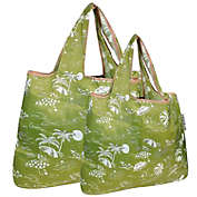 Wrapables Large & Small Foldable Tote Nylon Reusable Grocery Bags, Set of 2, Green Paradise