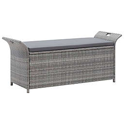 vidaXL Storage Bench with Cushion Gray 138 cm Poly Rattan