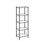 SONGMICS Wire Shelving Unit, 5-Tier Kitchen Storage Shelf, Space-Saving Metal Rack, with Plastic Liners, 4 Hooks, Adjustable Shelves, Total Load Capacity 220 lb, for Bathroom, Pantry, Black