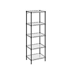 SONGMICS Wire Shelving Unit, 5-Tier Kitchen Storage Shelf, Space-Saving Metal Rack, with Plastic Liners, 4 Hooks, Adjustable Shelves, Total Load Capacity 220 lb, for Bathroom, Pantry, Black