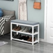 Slickblue 2-Tier Wooden Shoe Rack Bench with Padded Seat