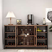 New Space Wine Bar Cabinet for Liquor and Glasses, Rustic Wood Wine Bar Cabinet with Storage , Multifunctional Floor Wine Cabinet for Living Room(55 Inch, Golden Phoebe)