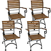Sunnydaze Indoor/Outdoor Patio or Dining Deluxe European Chestnut Wooden Folding Bistro Arm Chair - Brown - 4pk