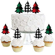 Big Dot of Happiness Holiday Plaid Trees - Dessert Cupcake Toppers - Buffalo Plaid Christmas Party Clear Treat Picks - Set of 24