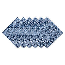Contemporary Home Living Set of 6 Blue and White Paisley Print Outdoor Modern Style Napkin Set