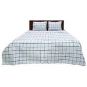 Ninety Six Windowpane Grey and Black Cotton King Coverlet Set